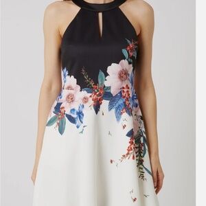 TED BAKER Black White Floral Print Dress Size 1
